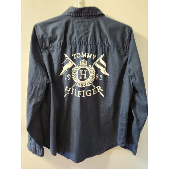 Tommy Hilfiger Shirt Big Back Logo Marine Blue XXL Long Sleeve - Picture 1 of 7